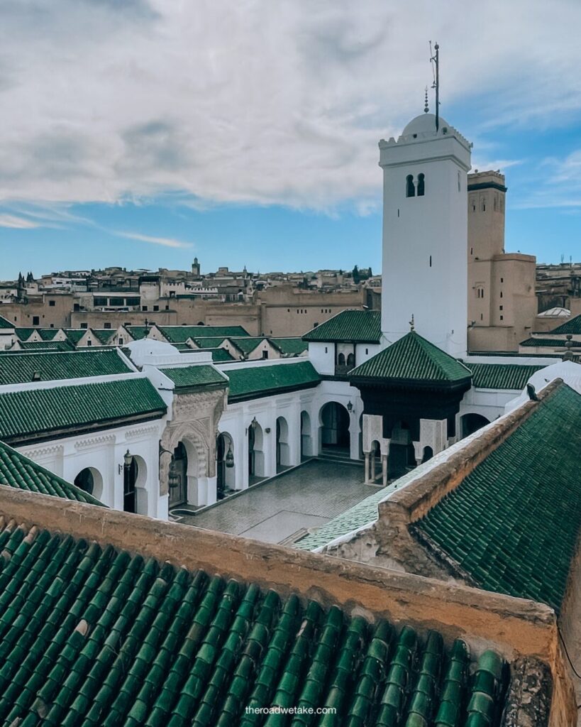 green roof of the famous Al-Qarawiyin mosque in Fes, Morocco