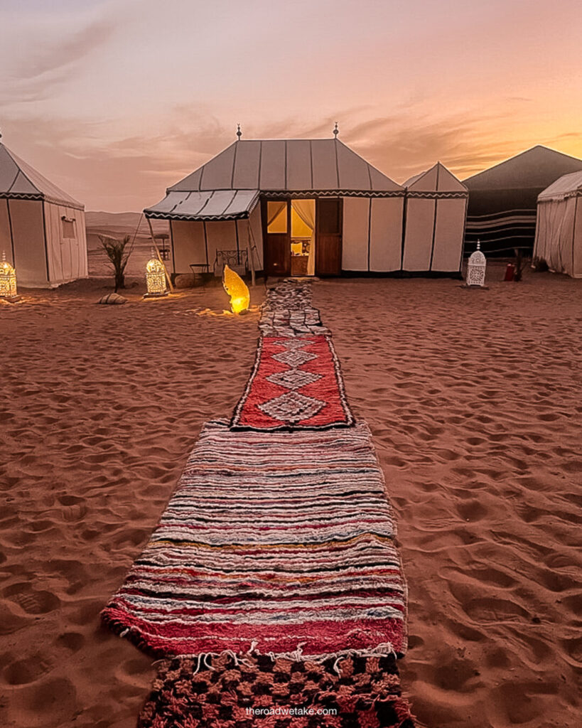 desert luxury camp merzouga sunset