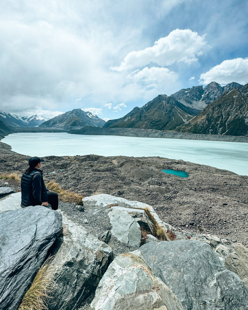 view of tasman glacier lake on new zealand's south island